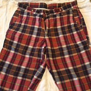 Bill’s Khakis Red Plaid 34W Parker Pant Trim Fit.